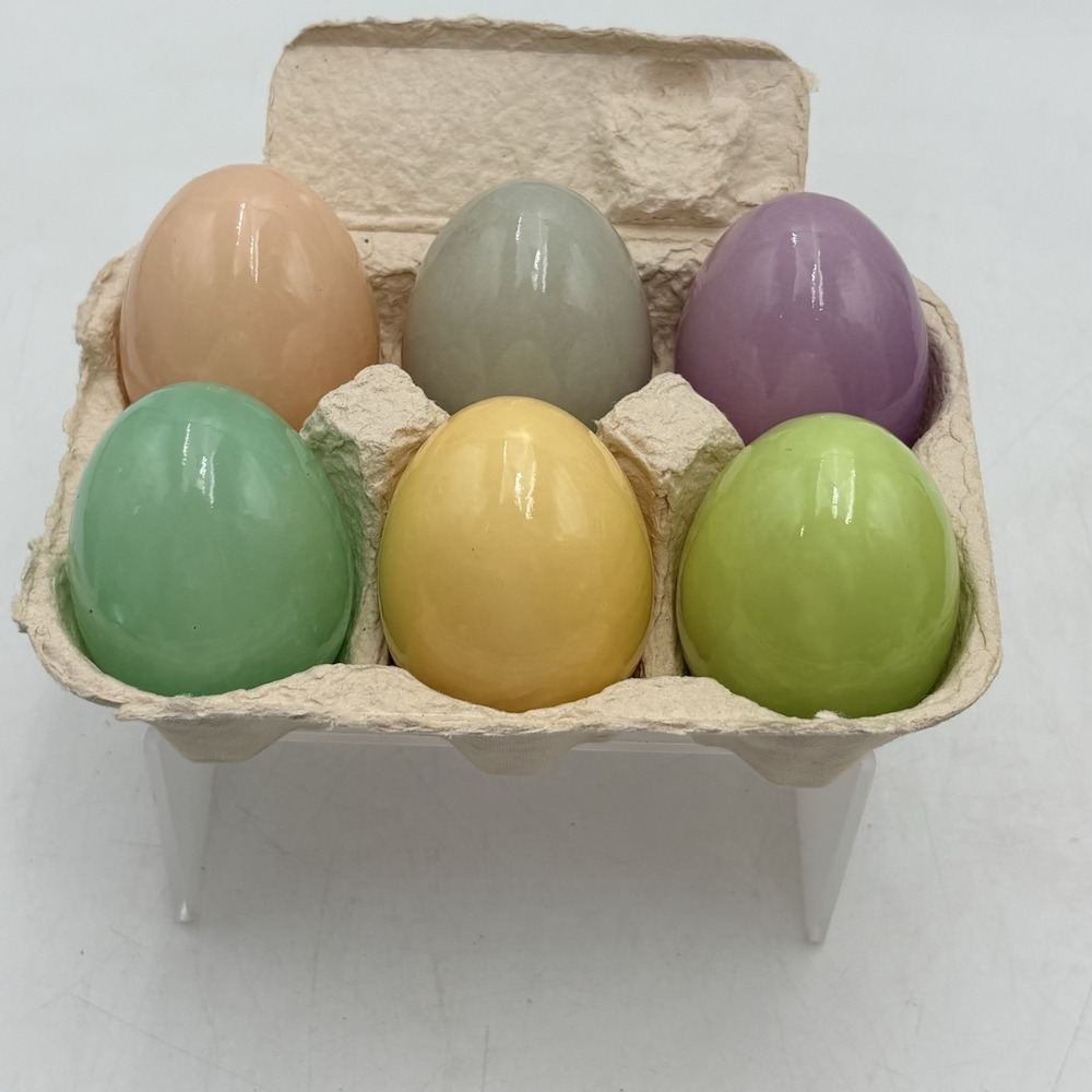 Genuine Alabaster Eggs Pastel Hand-Carved Eggs Set Of 6 Made In Italy In Carton